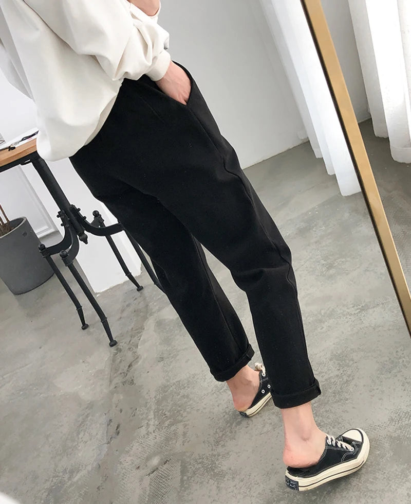 Casual High Waist Woolen Harem Pants Women Capris Autumn and Winter Wool Pencil Pants Female Loose Women Trousers Pantalon 6648