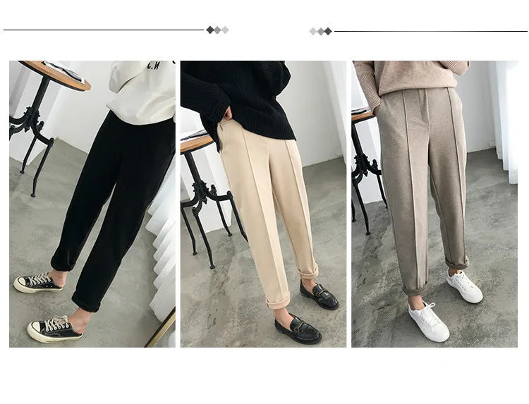 Casual High Waist Woolen Harem Pants Women Capris Autumn and Winter Wool Pencil Pants Female Loose Women Trousers Pantalon 6648