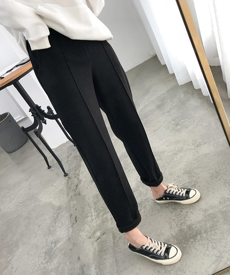 Casual High Waist Woolen Harem Pants Women Capris Autumn and Winter Wool Pencil Pants Female Loose Women Trousers Pantalon 6648