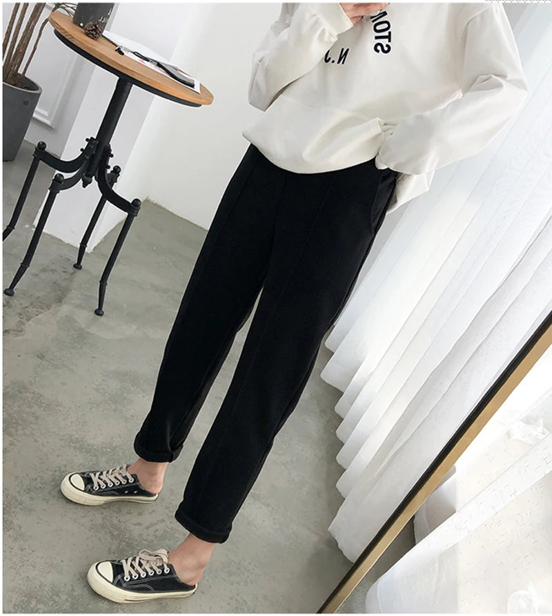 Casual High Waist Woolen Harem Pants Women Capris Autumn and Winter Wool Pencil Pants Female Loose Women Trousers Pantalon 6648