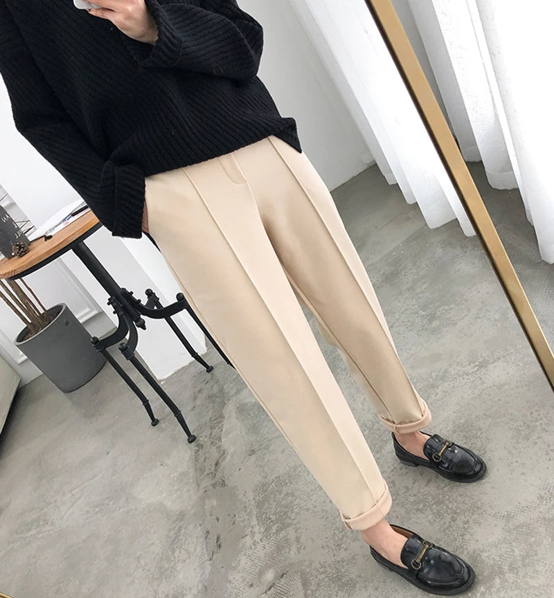 Casual High Waist Woolen Harem Pants Women Capris Autumn and Winter Wool Pencil Pants Female Loose Women Trousers Pantalon 6648