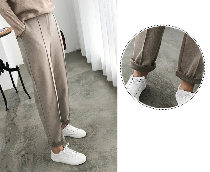 Casual High Waist Woolen Harem Pants Women Capris Autumn and Winter Wool Pencil Pants Female Loose Women Trousers Pantalon 6648