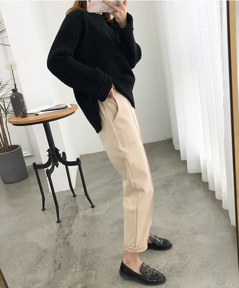 Casual High Waist Woolen Harem Pants Women Capris Autumn and Winter Wool Pencil Pants Female Loose Women Trousers Pantalon 6648