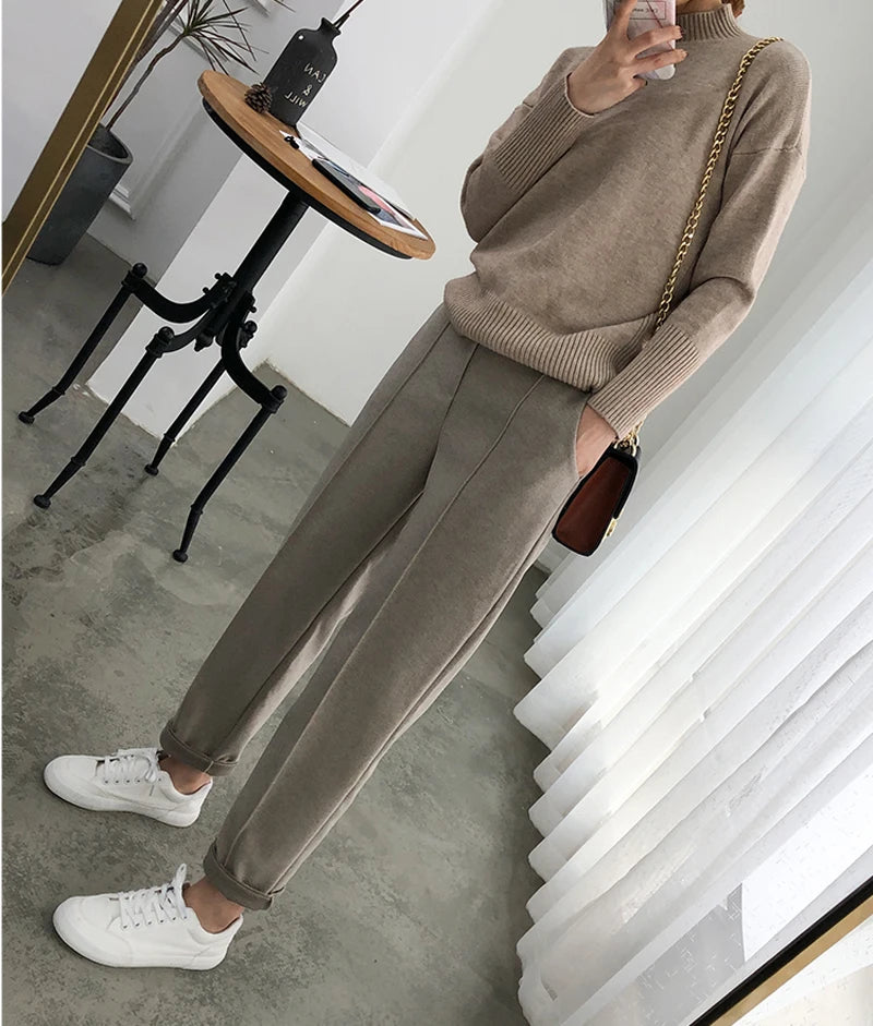 Casual High Waist Woolen Harem Pants Women Capris Autumn and Winter Wool Pencil Pants Female Loose Women Trousers Pantalon 6648