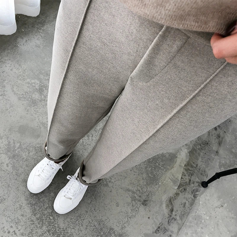 Casual High Waist Woolen Harem Pants Women Capris Autumn and Winter Wool Pencil Pants Female Loose Women Trousers Pantalon 6648