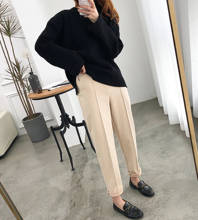 Casual High Waist Woolen Harem Pants Women Capris Autumn and Winter Wool Pencil Pants Female Loose Women Trousers Pantalon 6648