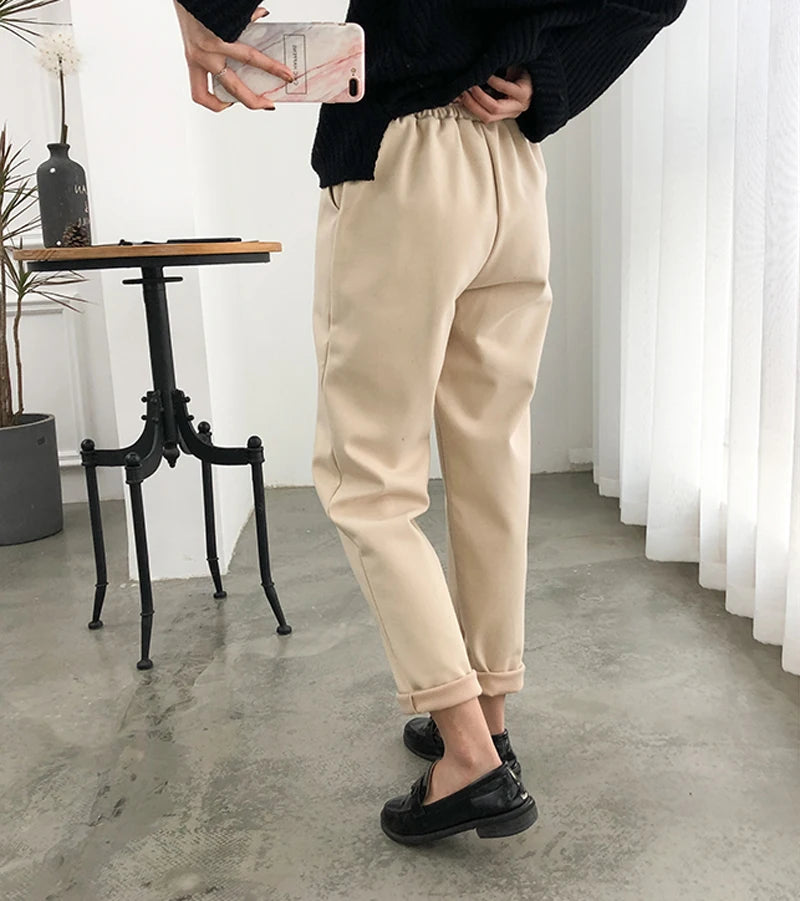 Casual High Waist Woolen Harem Pants Women Capris Autumn and Winter Wool Pencil Pants Female Loose Women Trousers Pantalon 6648