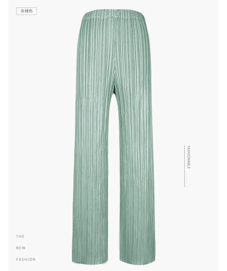 Miyake Pleats Classic Solid Color Simple Drape Straight-leg Pants Women 2023 Summer High Elastic Waist All-matched Pants