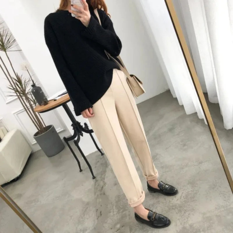 Casual High Waist Woolen Harem Pants Women Capris Autumn and Winter Wool Pencil Pants Female Loose Women Trousers Pantalon 6648