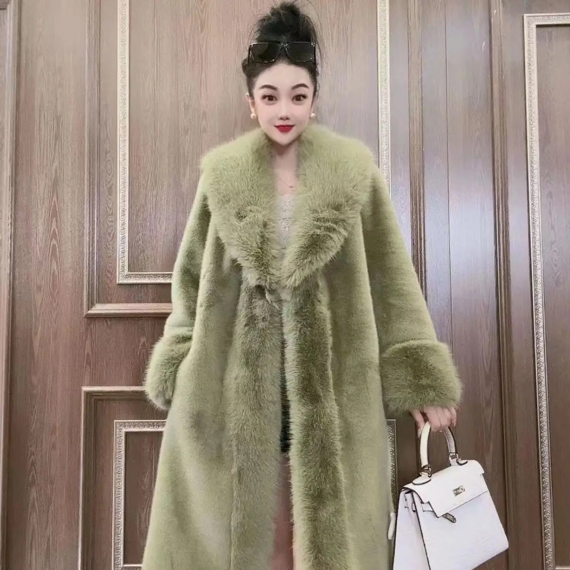 Long Faux Fur Coat for Women, Turn-down Collar, Loose Thicken Warm Teddy Jacket, High Quality, Female Clothes, New ,Winter