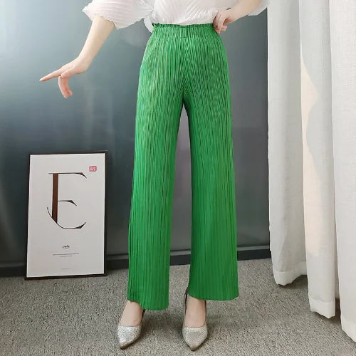 Miyake Pleats Classic Solid Color Simple Drape Straight-leg Pants Women 2023 Summer High Elastic Waist All-matched Pants