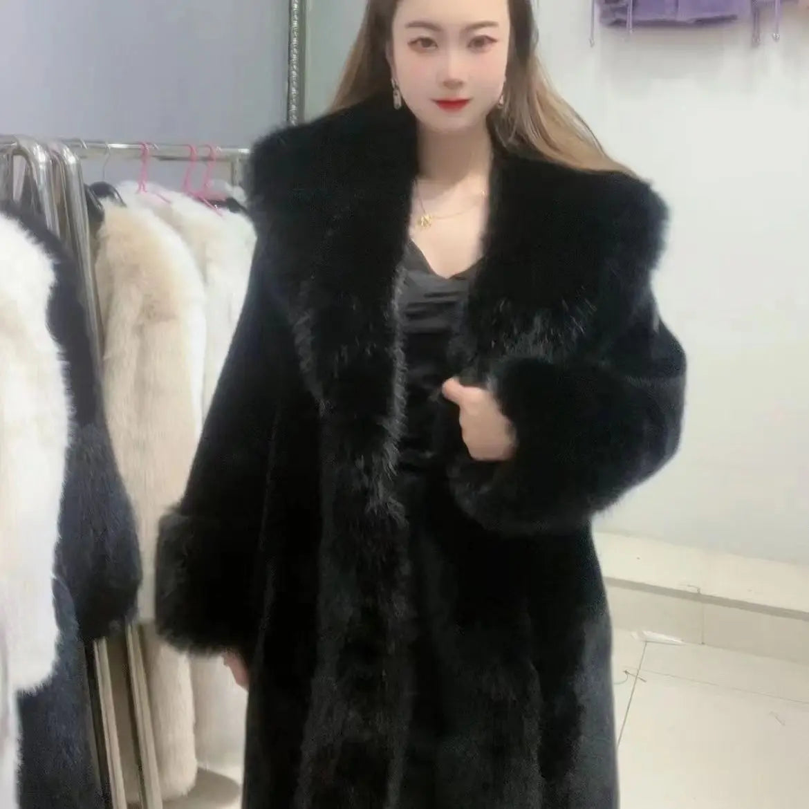 Long Faux Fur Coat for Women, Turn-down Collar, Loose Thicken Warm Teddy Jacket, High Quality, Female Clothes, New ,Winter