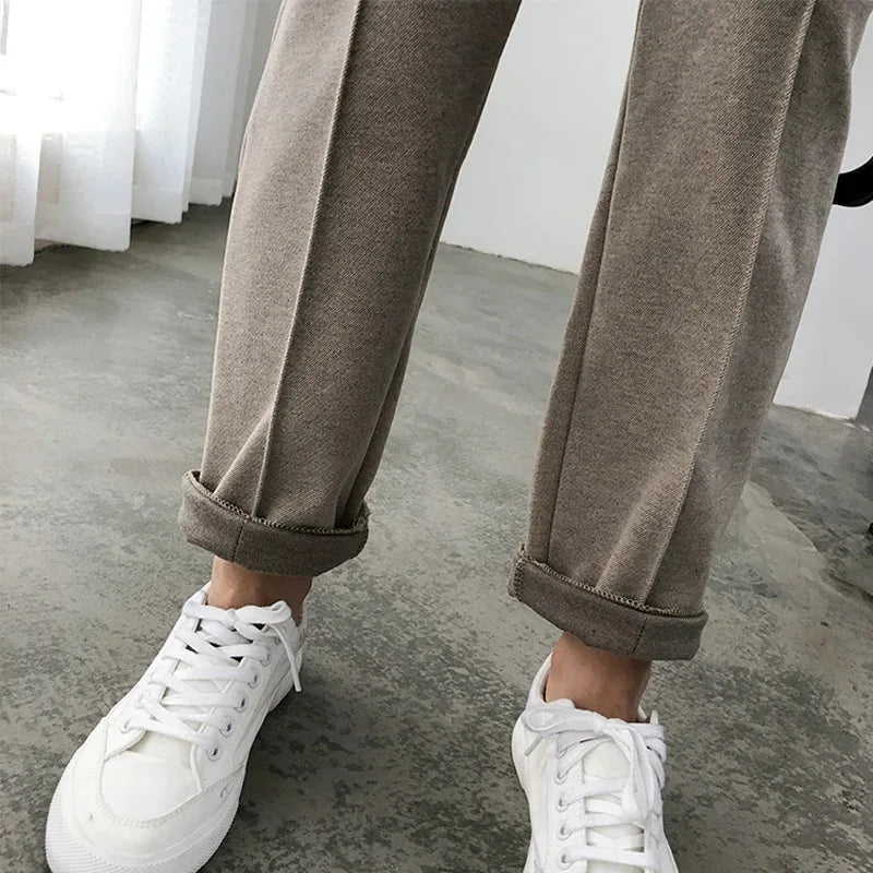 Casual High Waist Woolen Harem Pants Women Capris Autumn and Winter Wool Pencil Pants Female Loose Women Trousers Pantalon 6648