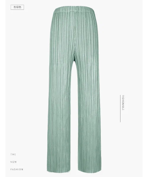 Miyake Pleats Classic Solid Color Simple Drape Straight-leg Pants Women 2023 Summer High Elastic Waist All-matched Pants