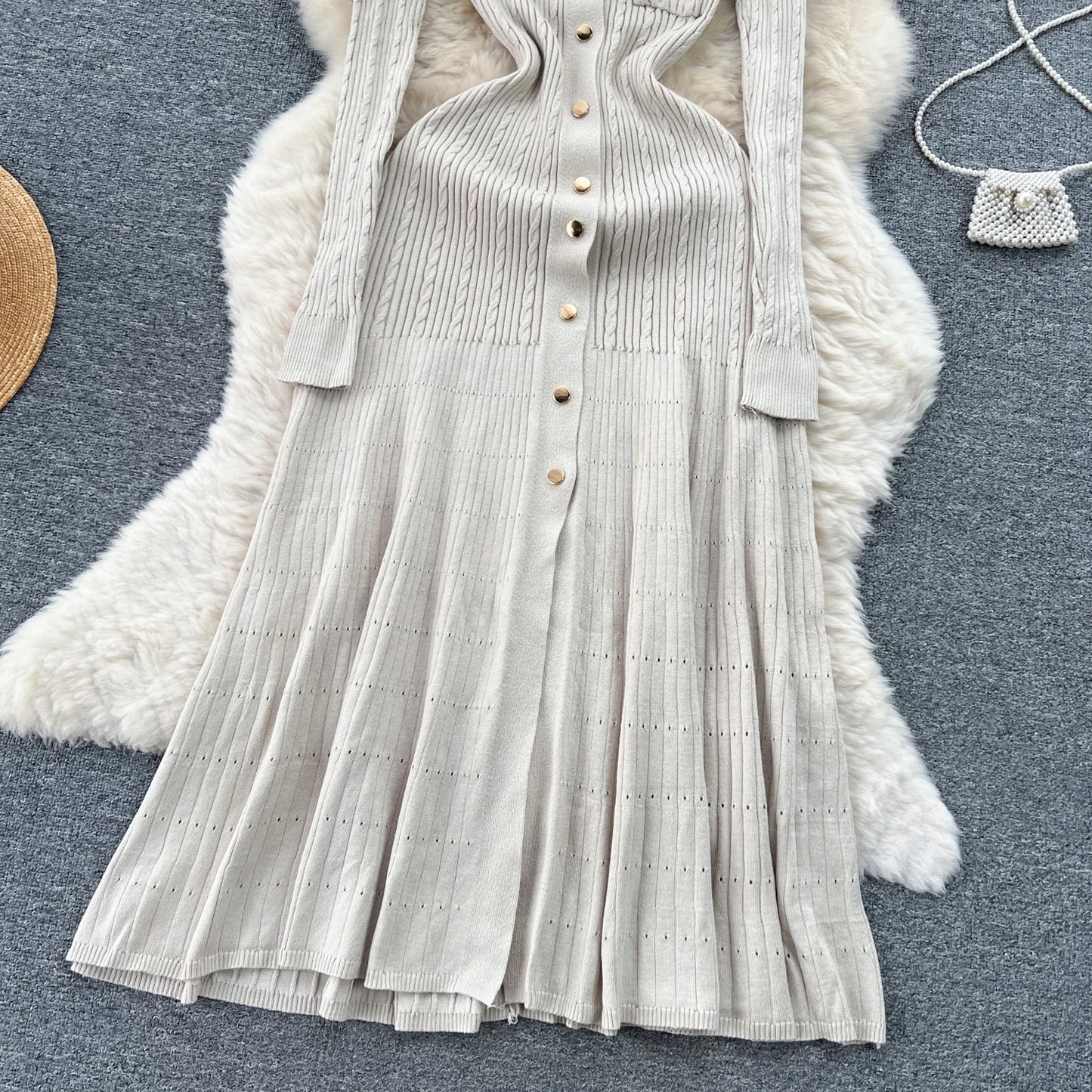 Women Elegant Knitted Dress Spring Autumn Long Sleeve Sexy V-neck Bodyon Dresses Ladies Slim A-line Single Breasted Sweater Robe