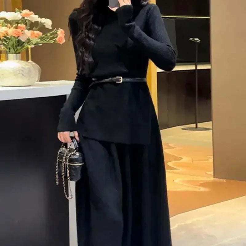 Women's Crochet Dresses New In High Quality Luxury Autumn and Winter Female Knit Dress Loose On Sales Long Sleeve Korean Fashion