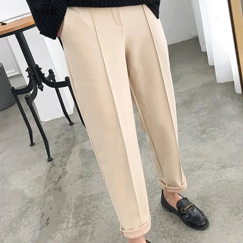 Casual High Waist Woolen Harem Pants Women Capris Autumn and Winter Wool Pencil Pants Female Loose Women Trousers Pantalon 6648