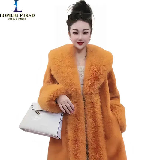 Long Faux Fur Coat for Women, Turn-down Collar, Loose Thicken Warm Teddy Jacket, High Quality, Female Clothes, New ,Winter