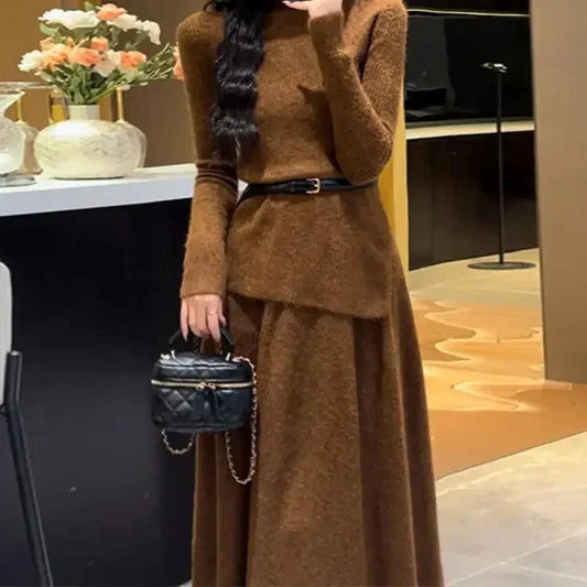 Women's Crochet Dresses New In High Quality Luxury Autumn and Winter Female Knit Dress Loose On Sales Long Sleeve Korean Fashion