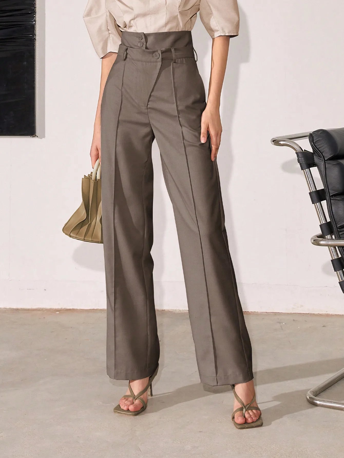 AEL Women's Suit Pants High Waisted Wide-leg Loose Suit Trousers Straight Cylinder Temperament Women Slacks Solid Office Pant