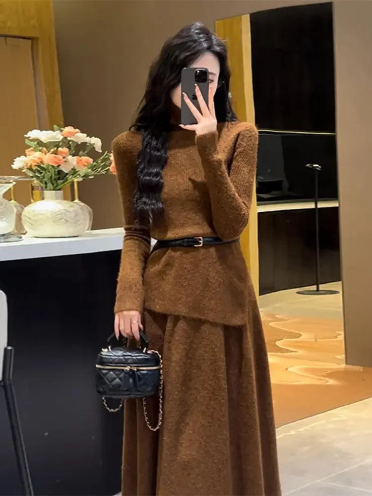 Women's Crochet Dresses New In High Quality Luxury Autumn and Winter Female Knit Dress Loose On Sales Long Sleeve Korean Fashion