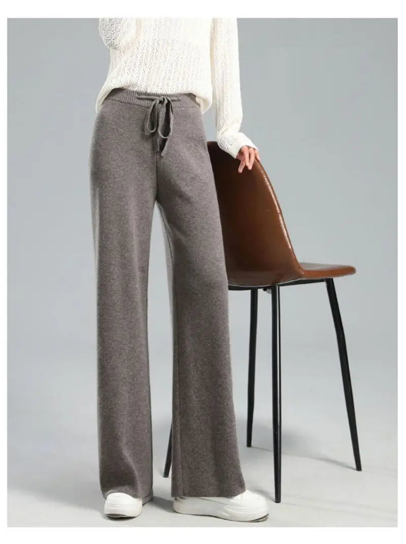 Thick Warm Knitted Casual Chic Basic Soft Elastic High Waist Women's Pants Korean Fashion Straight Ankle-Length Pants For Women