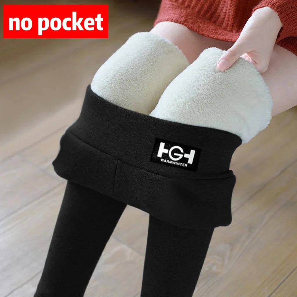 Winter Thermal Pants For Woman Lamb Cashmere Leggings High Waist Extra Thick Wool Tights Pants Warm Fleece Insulated Trousers