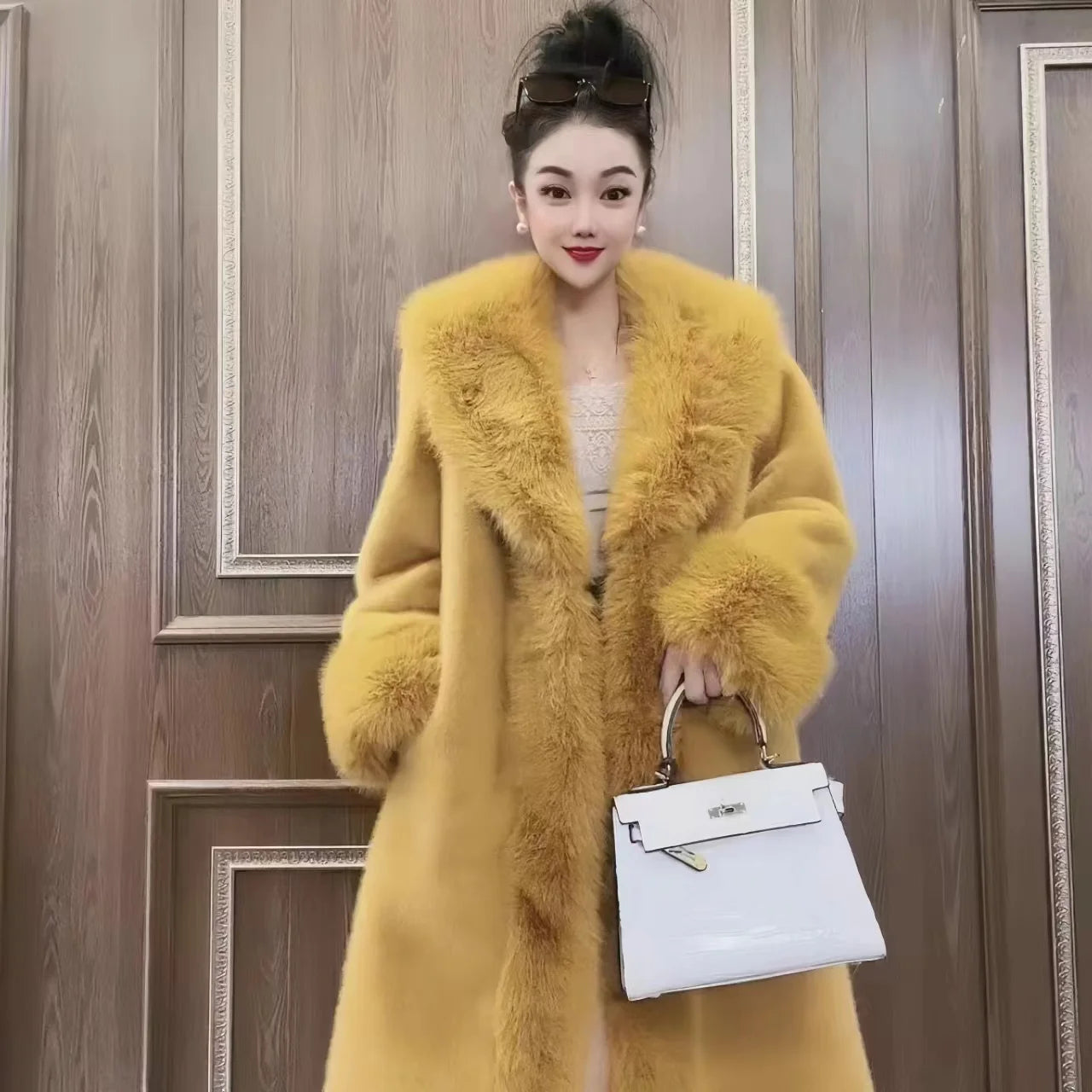 Long Faux Fur Coat for Women, Turn-down Collar, Loose Thicken Warm Teddy Jacket, High Quality, Female Clothes, New ,Winter