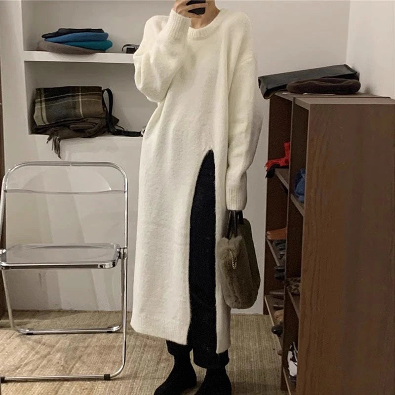 Winter Women Knitted Dress y2k V Neck Sexy Slim Elastic Loose Basic Bodycon Sweater Dress Winter knit Autumn Warm Long Dress