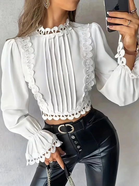 Women's Plus Size 1XL-5XL Ruffle Sleeves Top Spring Elegant Standing Neck Top Women's Trendy Popular Plus Size Clothing