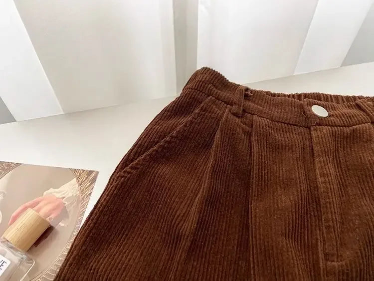 Retro High Waist Corduroy Pants Women Spring Fall Straight Causal Full Length Trousers Korean Fashion Baggy Outwear Pant 2024