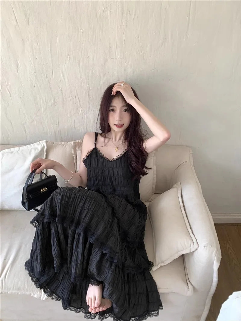 Summer Befree Long Vintage Casual Ruffles Elegant Maxi Strap Camis Silky Beach Lace Elegant Party Dress Vestidos Sexy Women