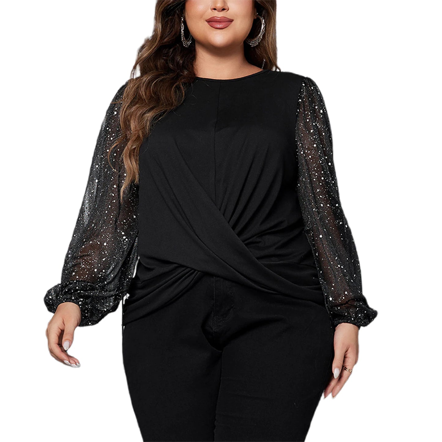 Women Plus Size Tops Casual V-Neck Ruffle Sleeve Floral Print Blouse Shirt for Work Office Business Casual Streetwear