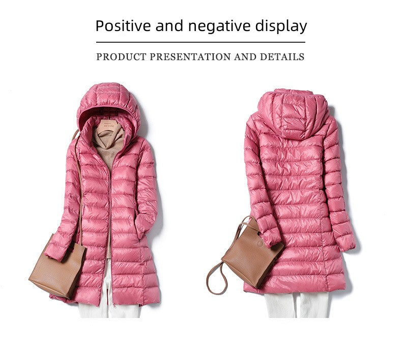 Women's X-long Office Lady Hat Detachable Puffer Jackets 2023 New Arrival Autumn Winter White Duck Down Warm Coat