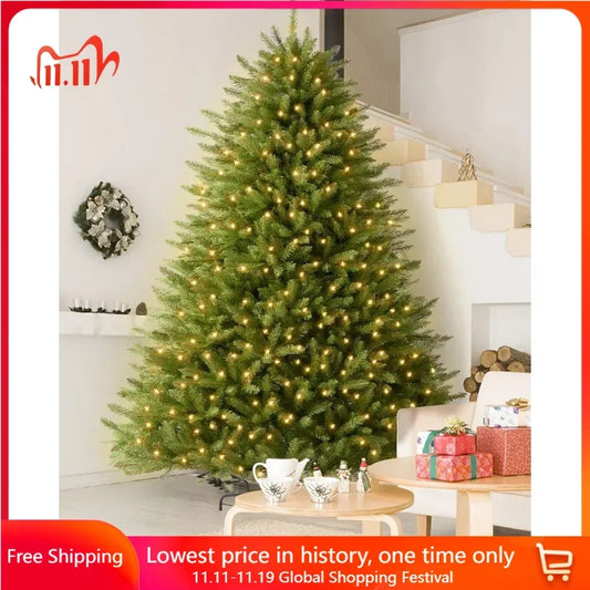 7FT Premium Artificial Spruce Christmas Tree with 800 Clear Lights, Hinged/Feel Real/Realistic,7 Feet Prelit Christmas Tree