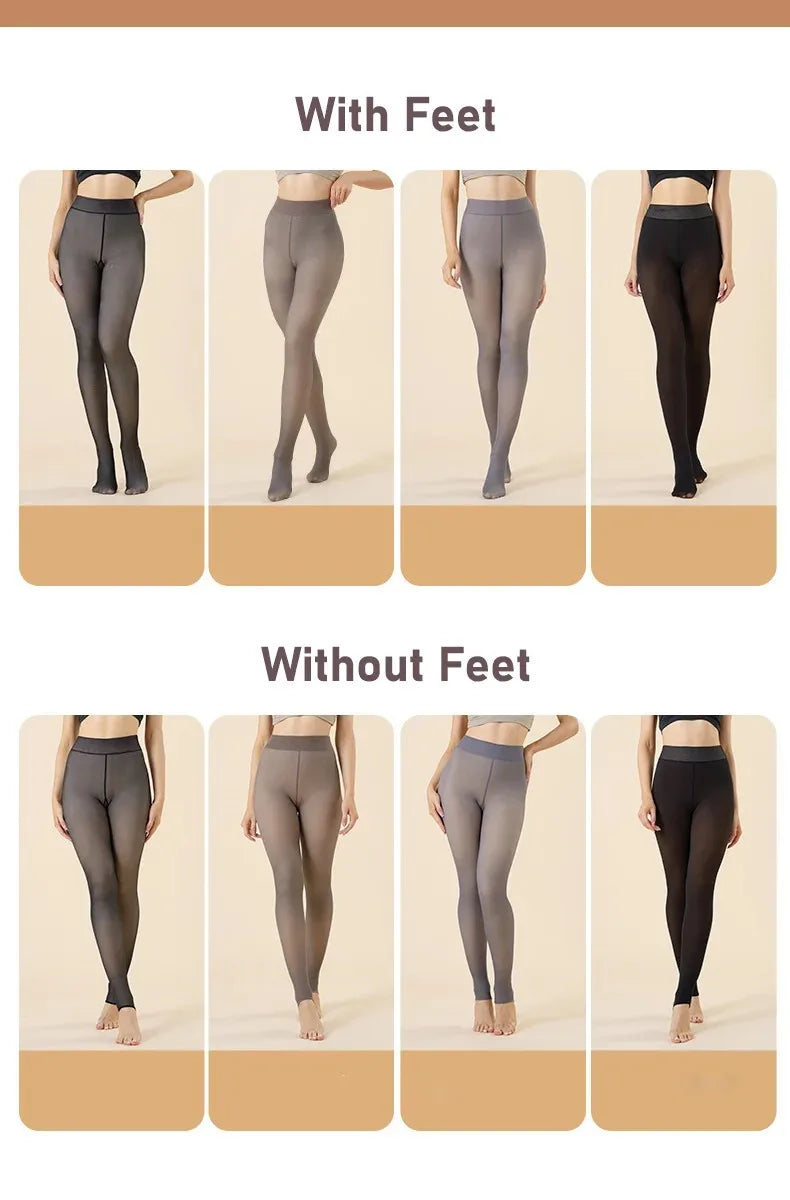 Women Plus Pantyhose Sexy Translucent Slim Elasticity Tights Woman Winter Fleece High Waist Tight Leggings Thin