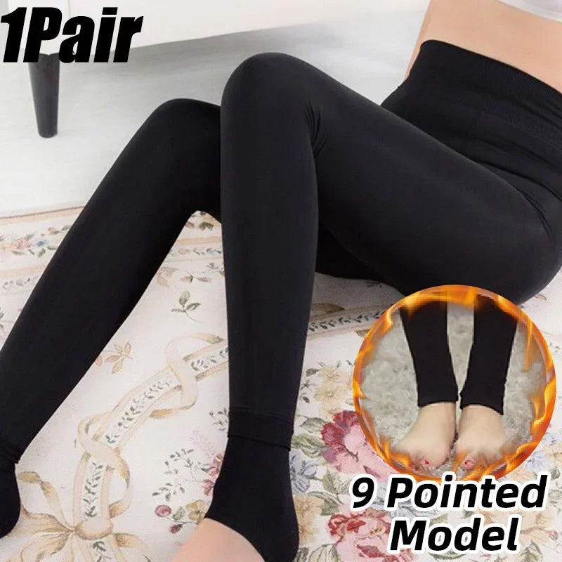 Winter Warm Leggings Women's Thermal Pants Polar Pantyhose Sock Lined Pants Velvet Tights Skin Effect High Waist Wool Leggings