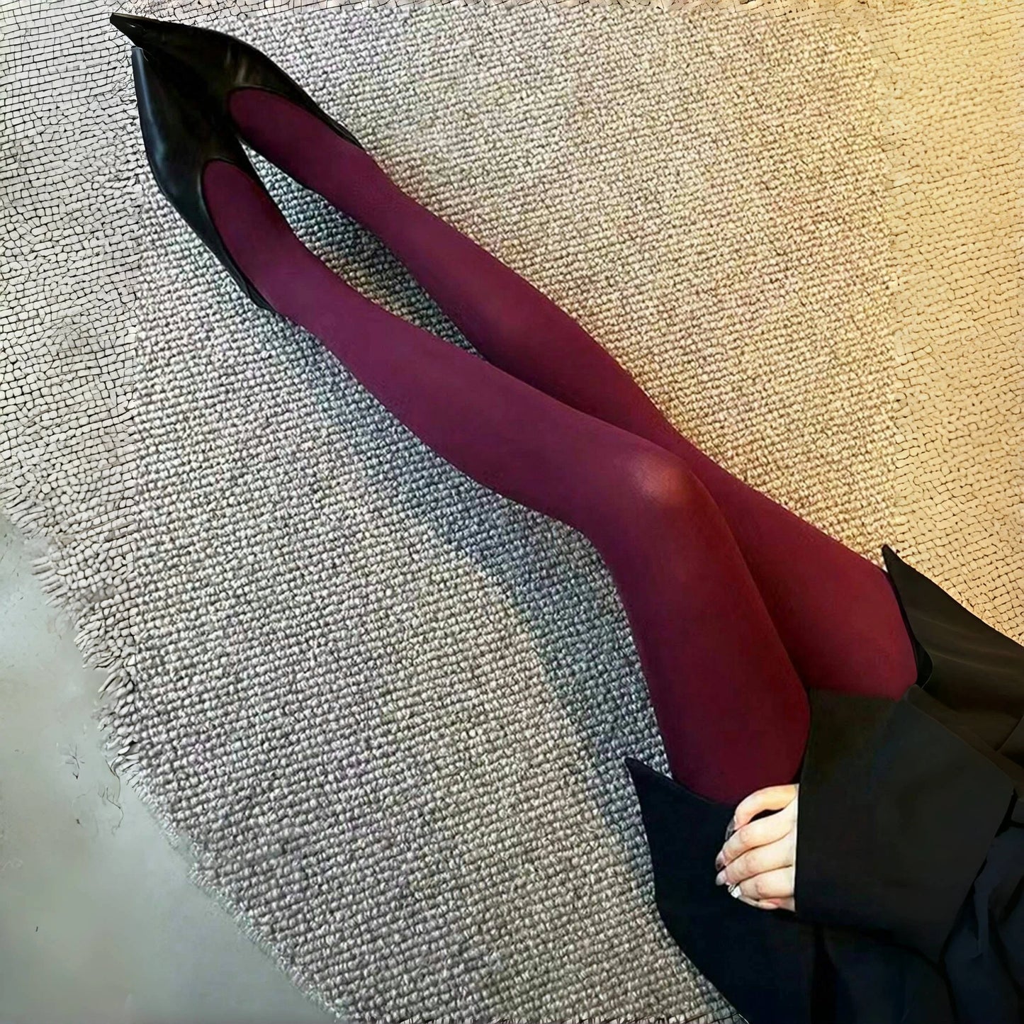 1Piece Women'S Burgundy Vintage Velvet Leggings Over Sculpting Legs