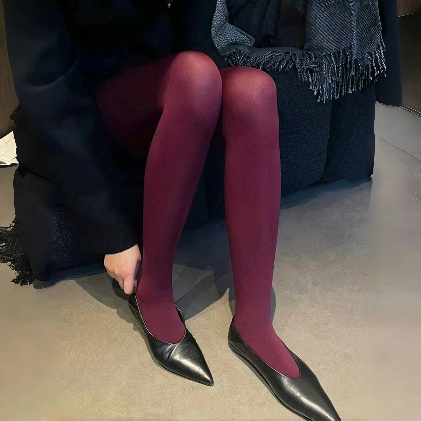 1Piece Women'S Burgundy Vintage Velvet Leggings Over Sculpting Legs