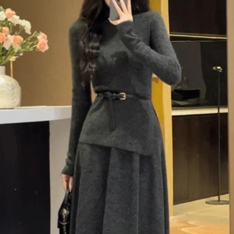 Women's Crochet Dresses New In High Quality Luxury Autumn and Winter Female Knit Dress Loose On Sales Long Sleeve Korean Fashion