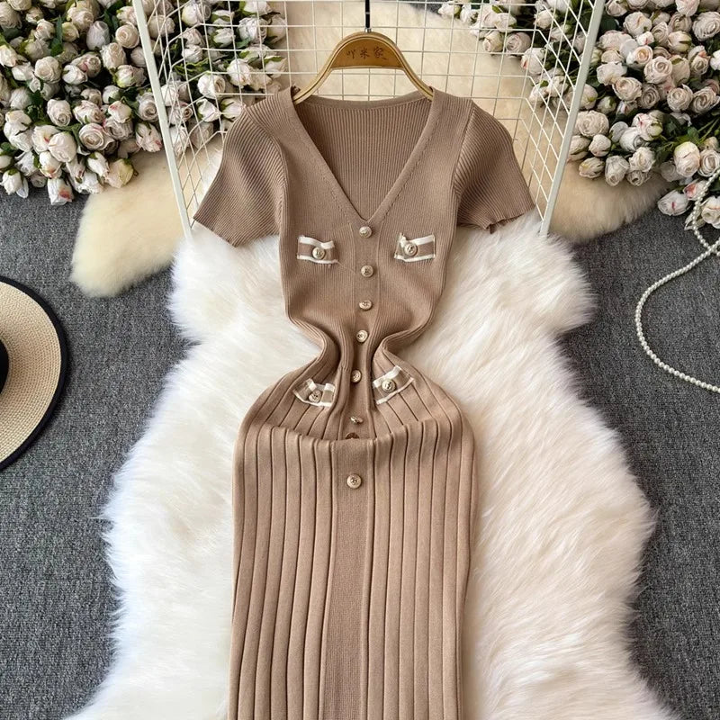 YuooMuoo Women Dress 2024 New Chic Fashion Sexy Package Hips Knitted Summer Dress Office Lady Bodycon Long Dress Party Vestidos