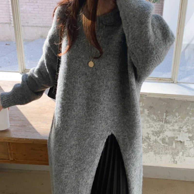 Winter Women Knitted Dress y2k V Neck Sexy Slim Elastic Loose Basic Bodycon Sweater Dress Winter knit Autumn Warm Long Dress