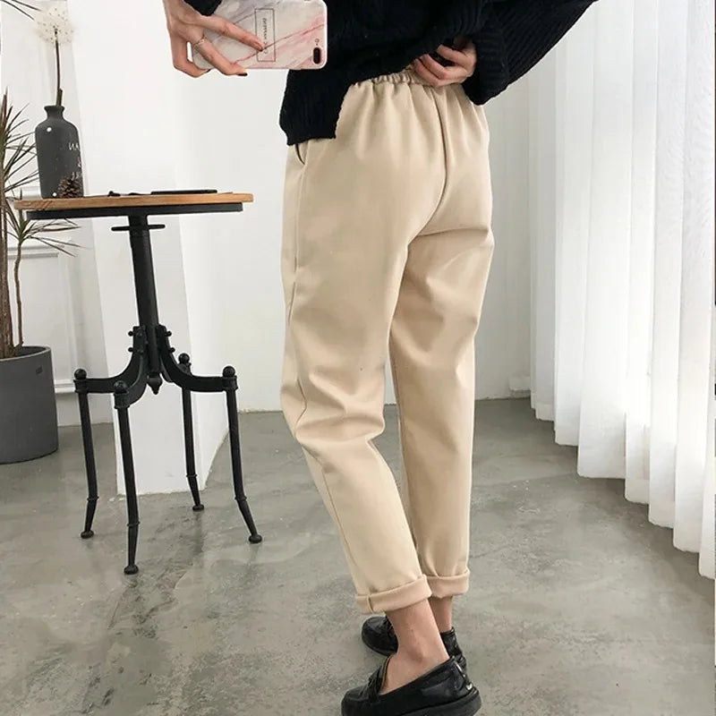 Casual High Waist Woolen Harem Pants Women Capris Autumn and Winter Wool Pencil Pants Female Loose Women Trousers Pantalon 6648