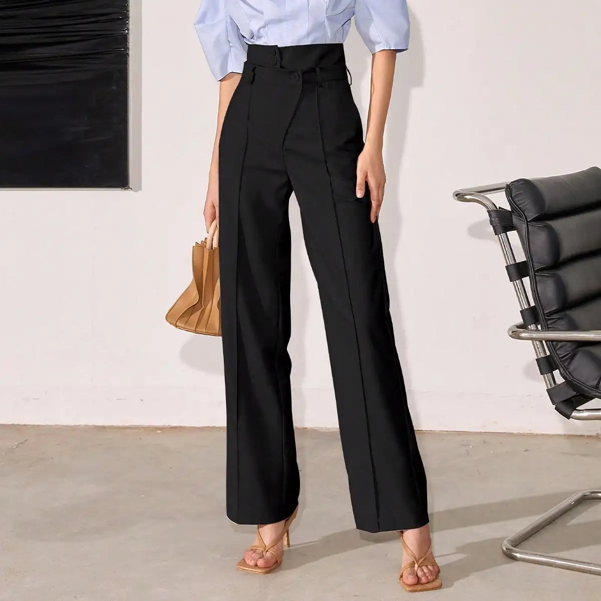 AEL Women's Suit Pants High Waisted Wide-leg Loose Suit Trousers Straight Cylinder Temperament Women Slacks Solid Office Pant