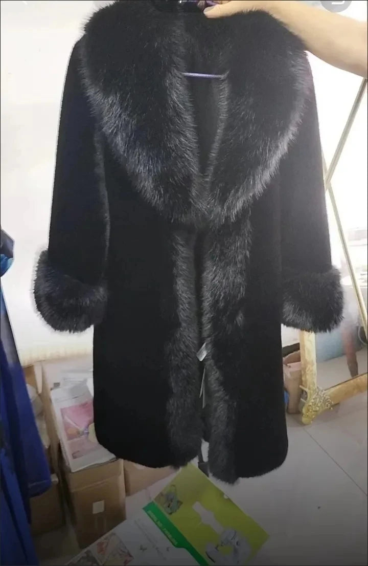 Long Faux Fur Coat for Women, Turn-down Collar, Loose Thicken Warm Teddy Jacket, High Quality, Female Clothes, New ,Winter