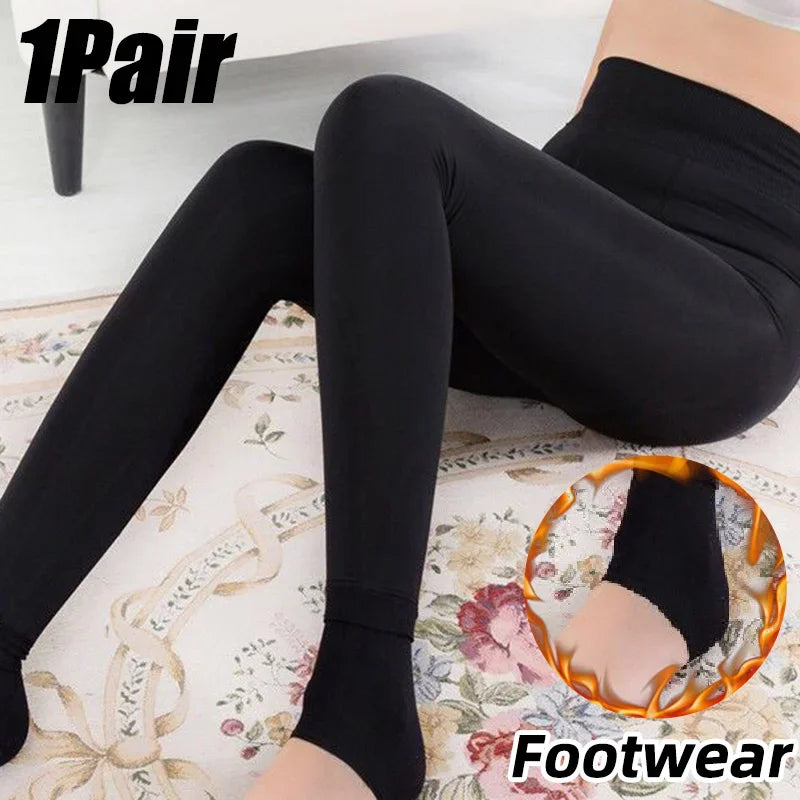 Winter Warm Leggings Women's Thermal Pants Polar Pantyhose Sock Lined Pants Velvet Tights Skin Effect High Waist Wool Leggings