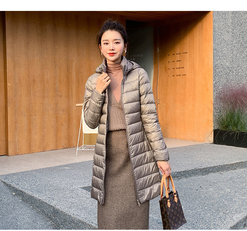 Women's X-long Office Lady Hat Detachable Puffer Jackets 2023 New Arrival Autumn Winter White Duck Down Warm Coat