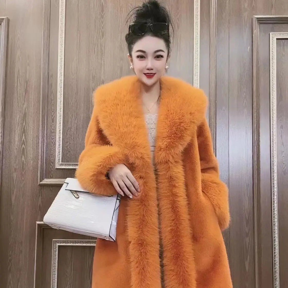 Long Faux Fur Coat for Women, Turn-down Collar, Loose Thicken Warm Teddy Jacket, High Quality, Female Clothes, New ,Winter