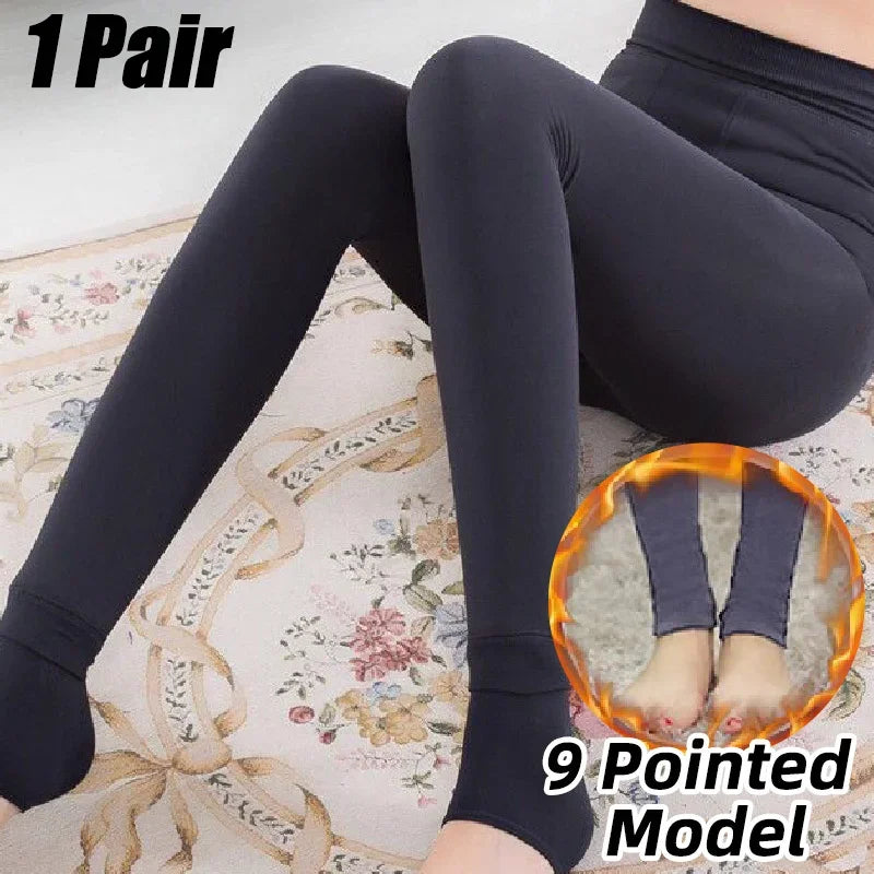 Winter Warm Leggings Women's Thermal Pants Polar Pantyhose Sock Lined Pants Velvet Tights Skin Effect High Waist Wool Leggings