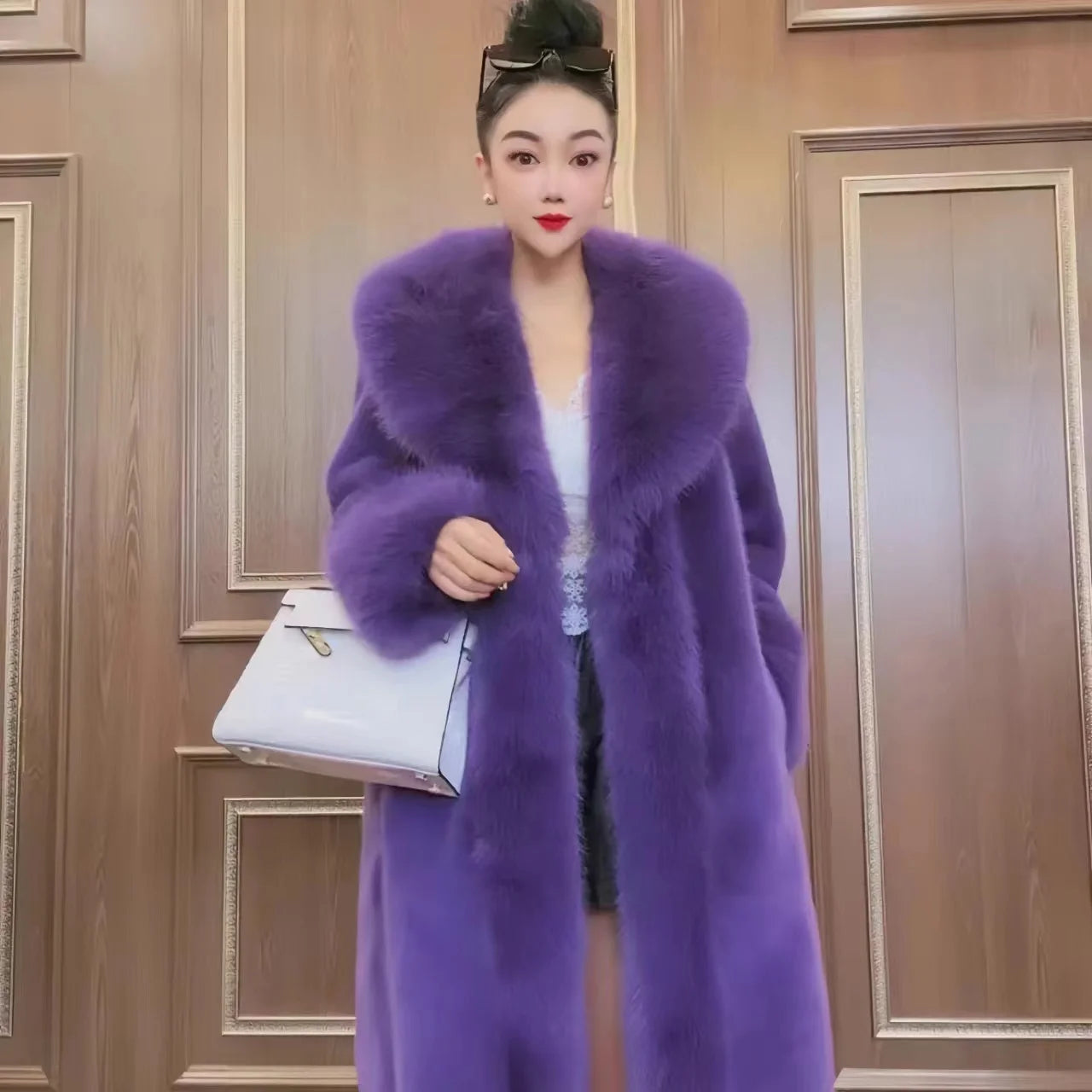 Long Faux Fur Coat for Women, Turn-down Collar, Loose Thicken Warm Teddy Jacket, High Quality, Female Clothes, New ,Winter